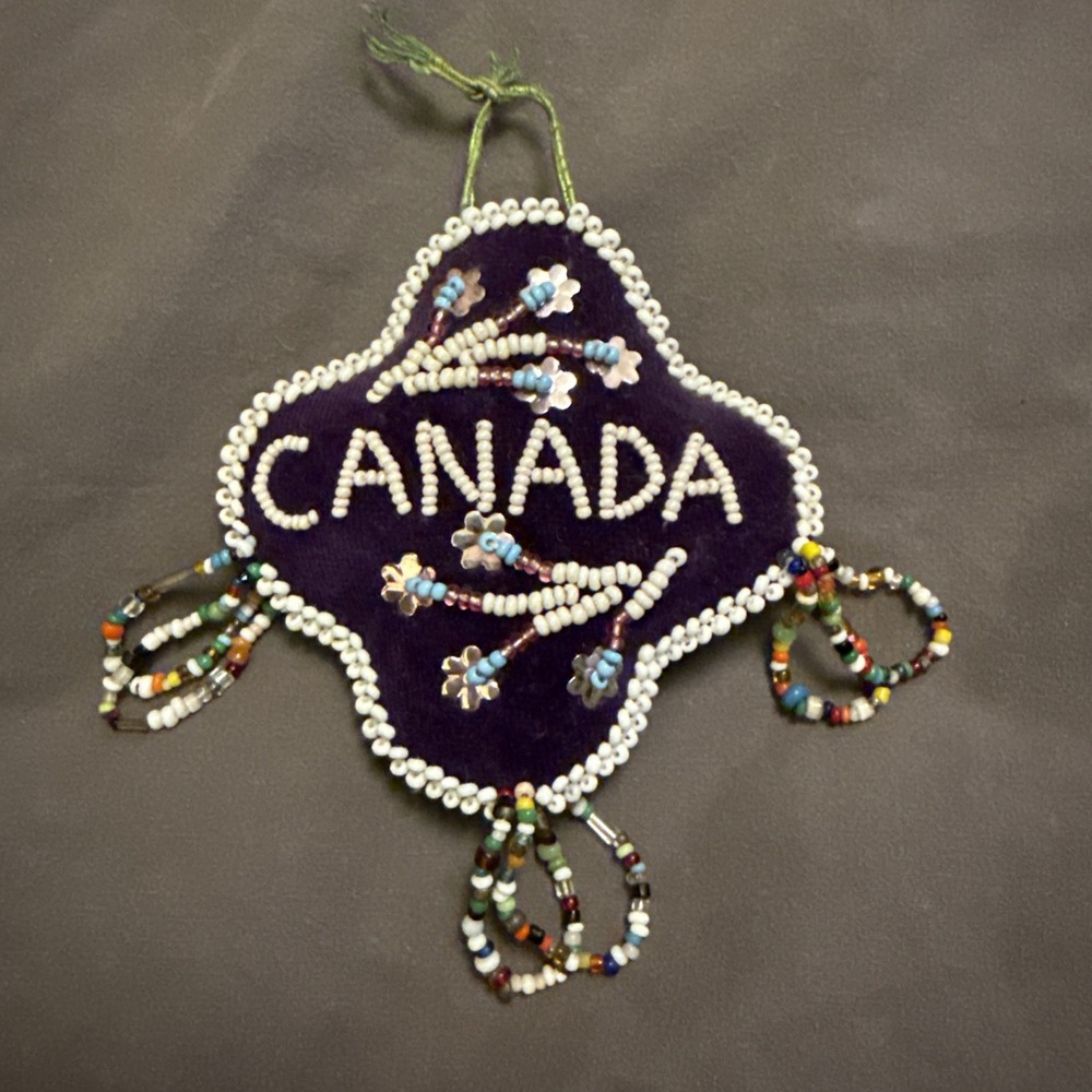 Antique Handmade Velvet Beaded Cushion Ornament Canada Folk Art Native Made RARE